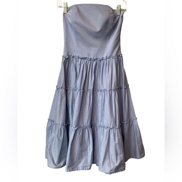 BCBGMaxazria Strapless Ruffled Mini Dress Light Blue Size 0 - Picture 1 of 8